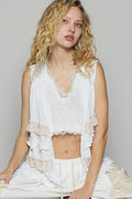 POL Ruffled Open Front Sleeveless Cardigan - Hovatok