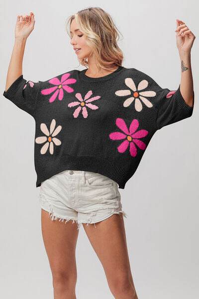 BiBi Floral Pattern Cropped Sweater - Hovatok