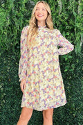 And The Why Floral Mock Neck Flounce Sleeve Dress - Hovatok