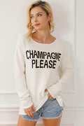CHAMPAGNE PLEASE Long Sleeve Slit Sweater - Hovatok