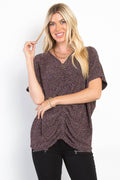 Be Stage Full Size Lurex Center Elastic Cinched Knit Top - Hovatok
