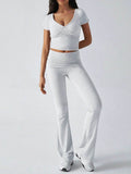 Devine Short Sleeve Top and Bootcut Legging Set - Hovatok