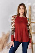 Hailey & Co Full Size Leopard Waffle-Knit Blouse - Hovatok