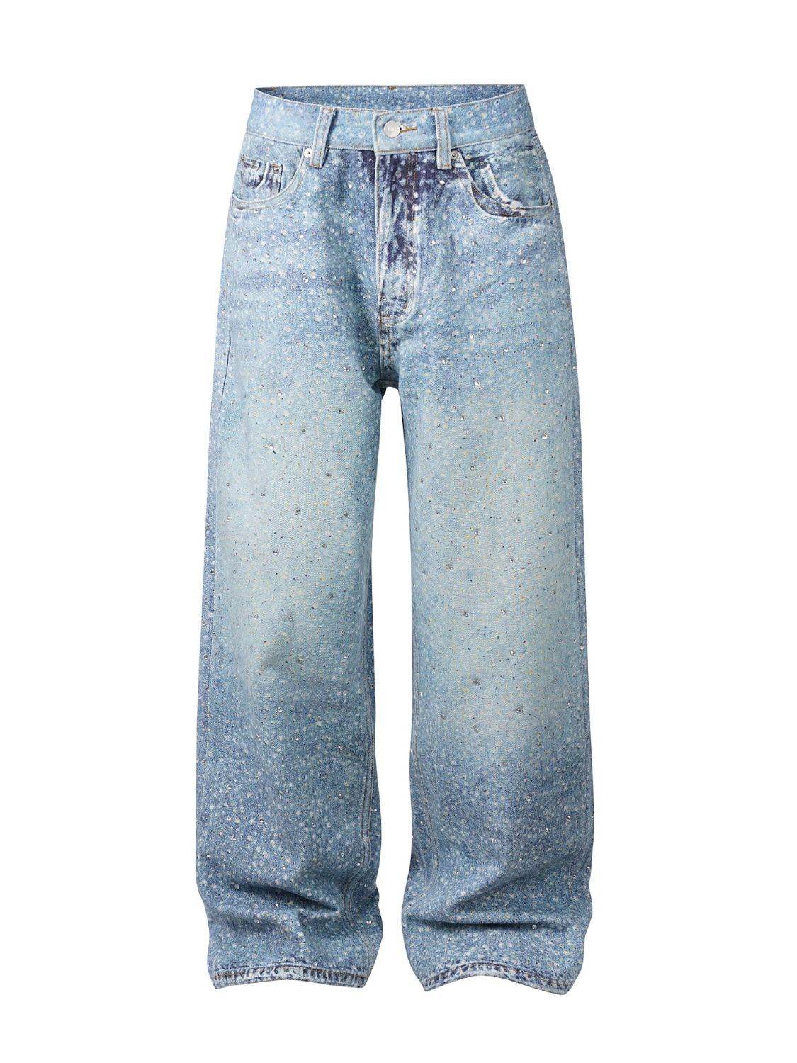 Men's Washed Rhinestone Print Jeans - Hovatok