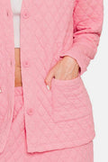 Zenana Quilted Button Up Long Sleeve Top and Pants Lounge Set - Hovatok