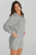 Half Button Sweatshirt and Shorts Active Set - Hovatok