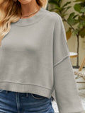 Round Neck Lantern Sleeve Sweater - Hovatok