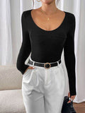 Perfee Scoop Neck Long Sleeve Bodysuit - Hovatok