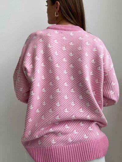 Contrast Round Neck Long Sleeve Sweater - Hovatok