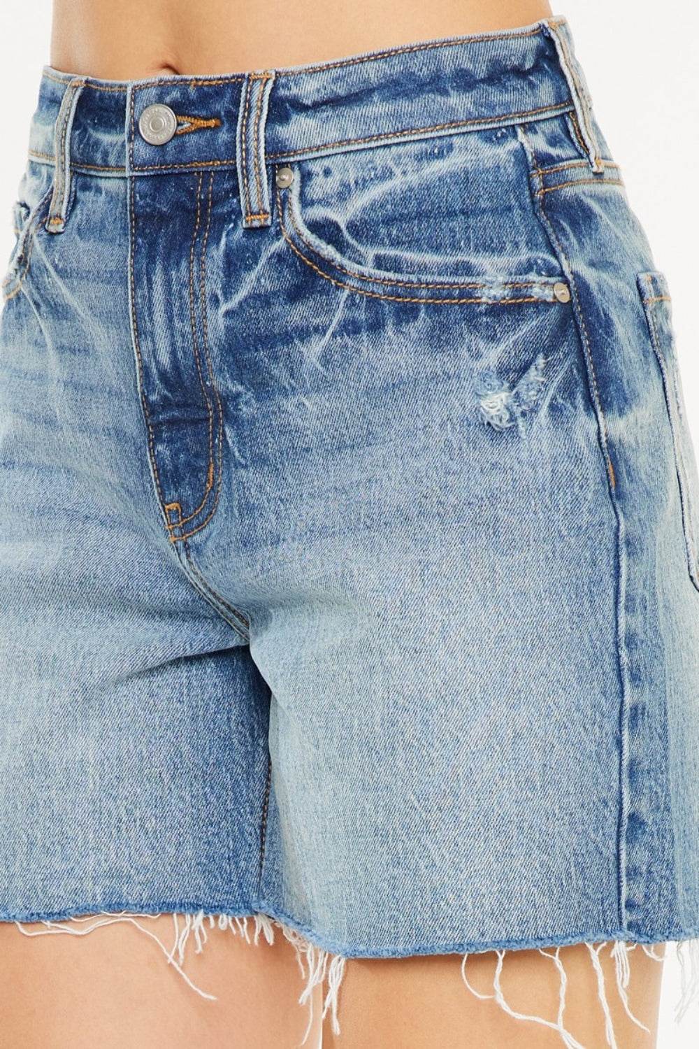 Kancan Full Size Raw Hem High Waist Denim Shorts - Hovatok