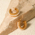 Stainless Steel Pearl C-Hoop Earrings - Hovatok