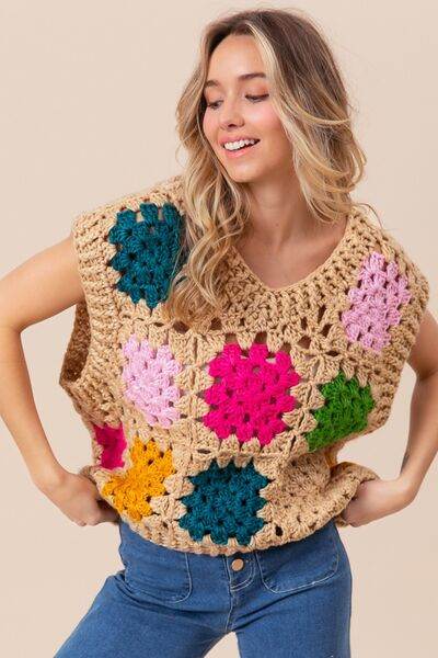 BiBi Granny Square Openwork Sweater Vest - Hovatok