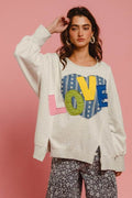 BiBi LOVE Heart Patch Slit French Terry Sweatshirt - Hovatok