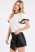 Mittoshop Contrast Trim Ruffled Cap Sleeve Knit Top - Hovatok