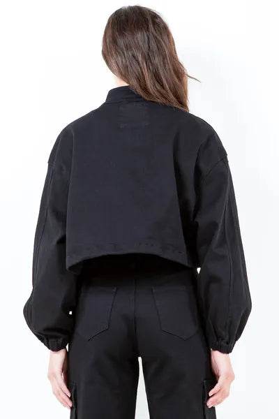 American Bazi Full Size Drawstring Hem Cargo Pocket Cropped Worker Jacket Plus Size - Hovatok