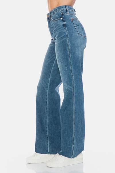 Judy Blue Full Size Tummy Control Cut Raw Hem Straight Jeans - Hovatok