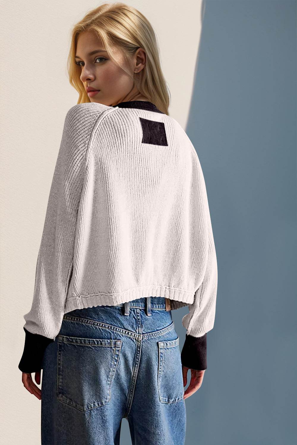 Double Take Contrast Button Up Long Sleeve Cardigan - Hovatok