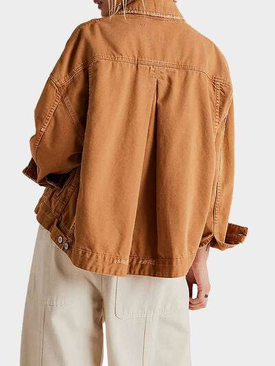 Button Up Drop Shoulder Denim Jacket - Hovatok