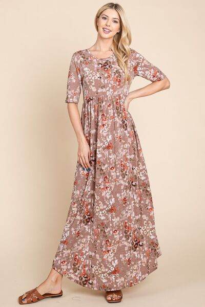 BOMBOM Printed Shirred Maxi Dress - Hovatok
