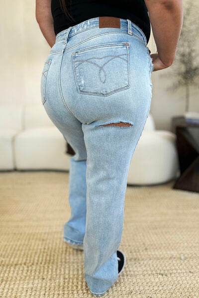 Judy Blue Full Size High Waist Distressed Straight Jeans - Hovatok