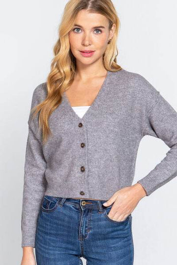 ACTIVE BASIC V-Neck Button Up Long Sleeve Knit Cardigan - Hovatok