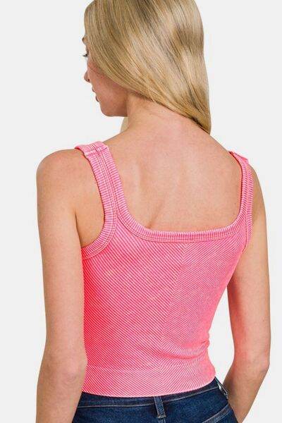 Zenana Washed Ribbed Scoop Neck Wide Strap Tank - Hovatok