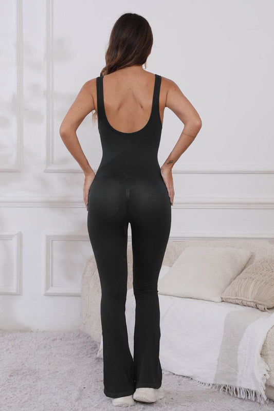 Scoop Neck Wide Strap Active Jumpsuit - Hovatok