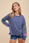 Annie Wear Embroidered Long Sleeve French Terry Top - Hovatok