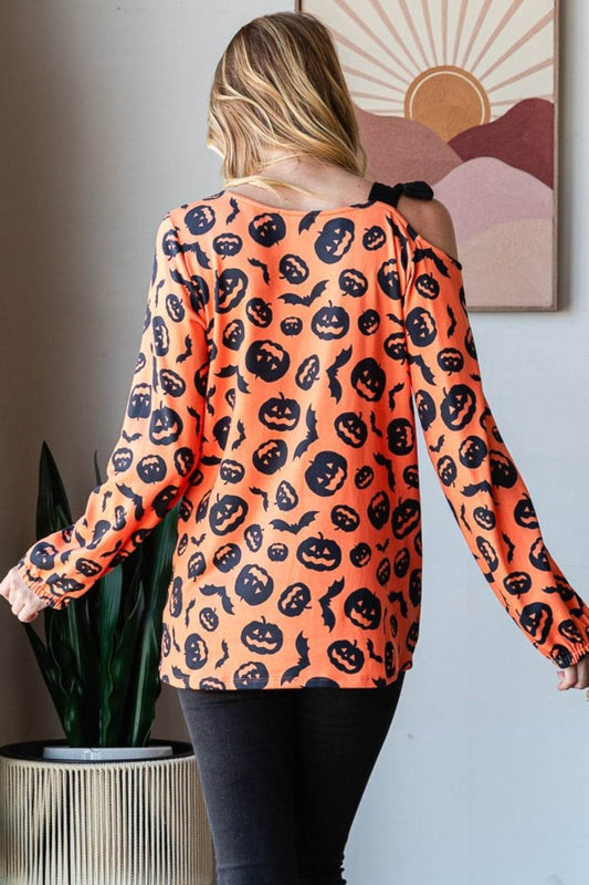 Heimish Pumpkin Print One Shoulder T-Shirt - Hovatok