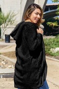 Double Take Full Size Hooded Teddy Bear Jacket with Thumbholes - Hovatok