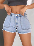 Raw Hem Pocketed Denim Shorts - Hovatok