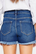 Kancan High Rise Frayed Hem Denim Shorts - Hovatok