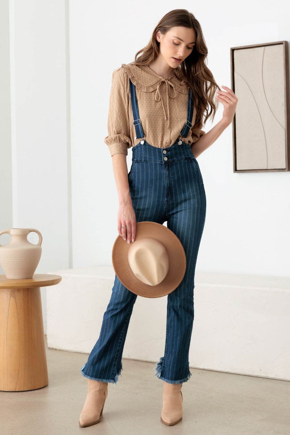 Litz La Striped Stretched Suspender Denim Overalls - Hovatok