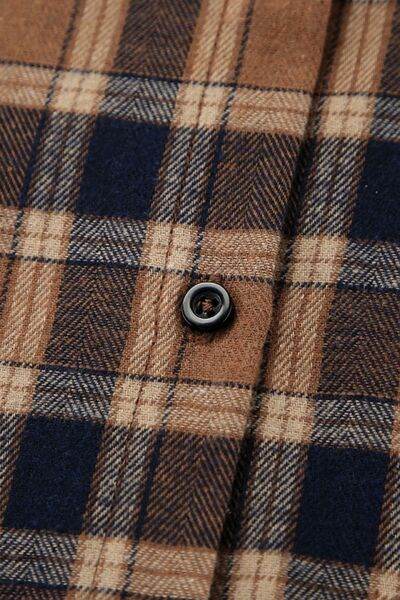 Plaid Button Up Drop Shoulder Shacket - Hovatok
