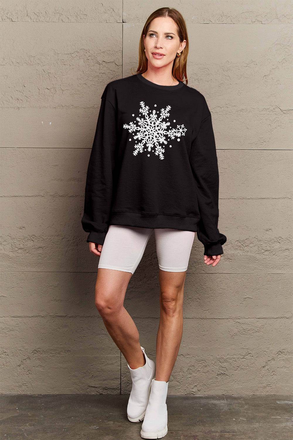 Simply Love Full Size Snowflake Graphic Sweatshirt - Hovatok