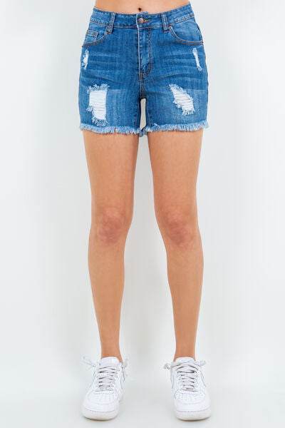 American Bazi High Waist Distressed Frayed Denim Shorts - Hovatok