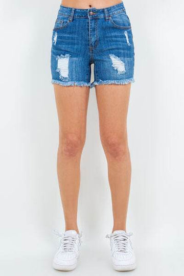 American Bazi High Waist Distressed Frayed Denim Shorts - Hovatok