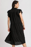 Umgee Full Size Johnny Collar Ruffle Cap Sleeve Tiered Dress Plus Size - Hovatok