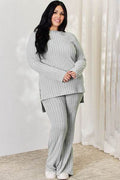 Basic Bae Full Size Ribbed High-Low Top and Wide Leg Pants Set - Hovatok