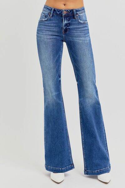 RISEN Full Size Low Rise Flare Jeans with Pockets - Hovatok