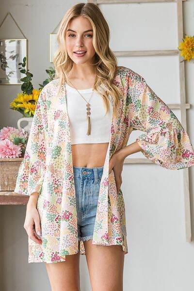Heimish Full Size Multi Color Floral Open Cardigan Plus Size - Hovatok