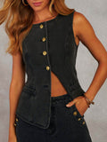 Button Down Denim Vest - Hovatok