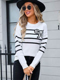 Angel Wings Striped Round Neck Long Sleeve Sweater - Hovatok