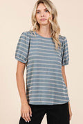 Mittoshop Contrast Striped Short Puff Sleeve Knit Top - Hovatok