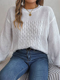 Cable-Knit Round Neck Long Sleeve Sweater - Hovatok
