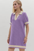 Oh Frill Contrast Trim Johnny Collar Short Sleeve Mini Dress - Hovatok