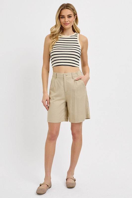 RISEN High Rise Pleated Front Shorts - Hovatok