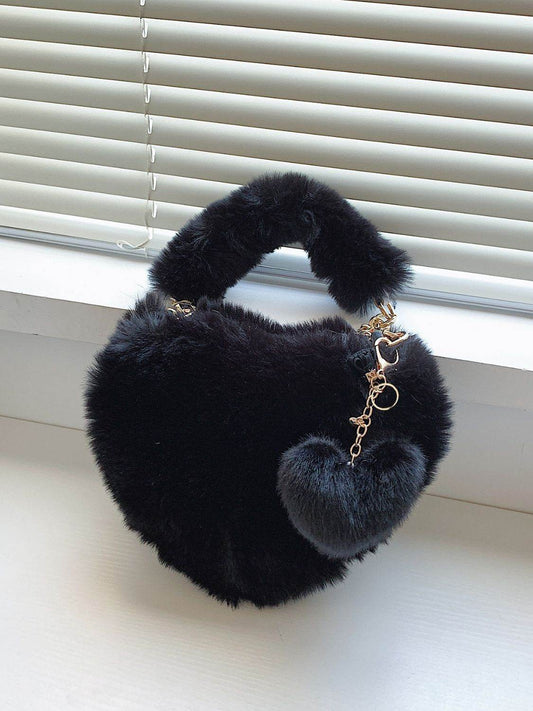 Heart Shape Faux Fur Handbag - Hovatok