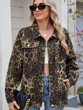 Pocketed Leopard Long Sleeve Denim Jacket - Hovatok