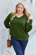 Basic Bae Full Size V-Neck Lantern Sleeve Top - Hovatok